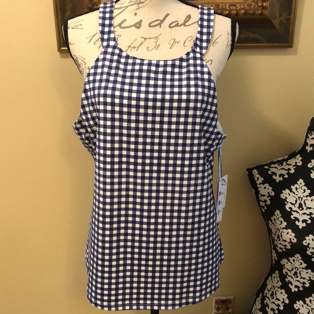 🐟 Southern Tide Gingham stretch quick dry sun protection nautical navy tank top